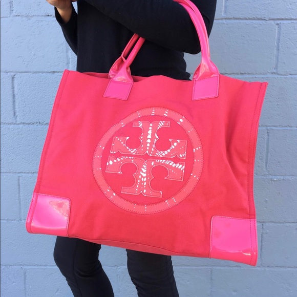 Tory Burch Handbags - TORY BURCH 💘✨ Large Pink Ella Canvas Cotton Tote